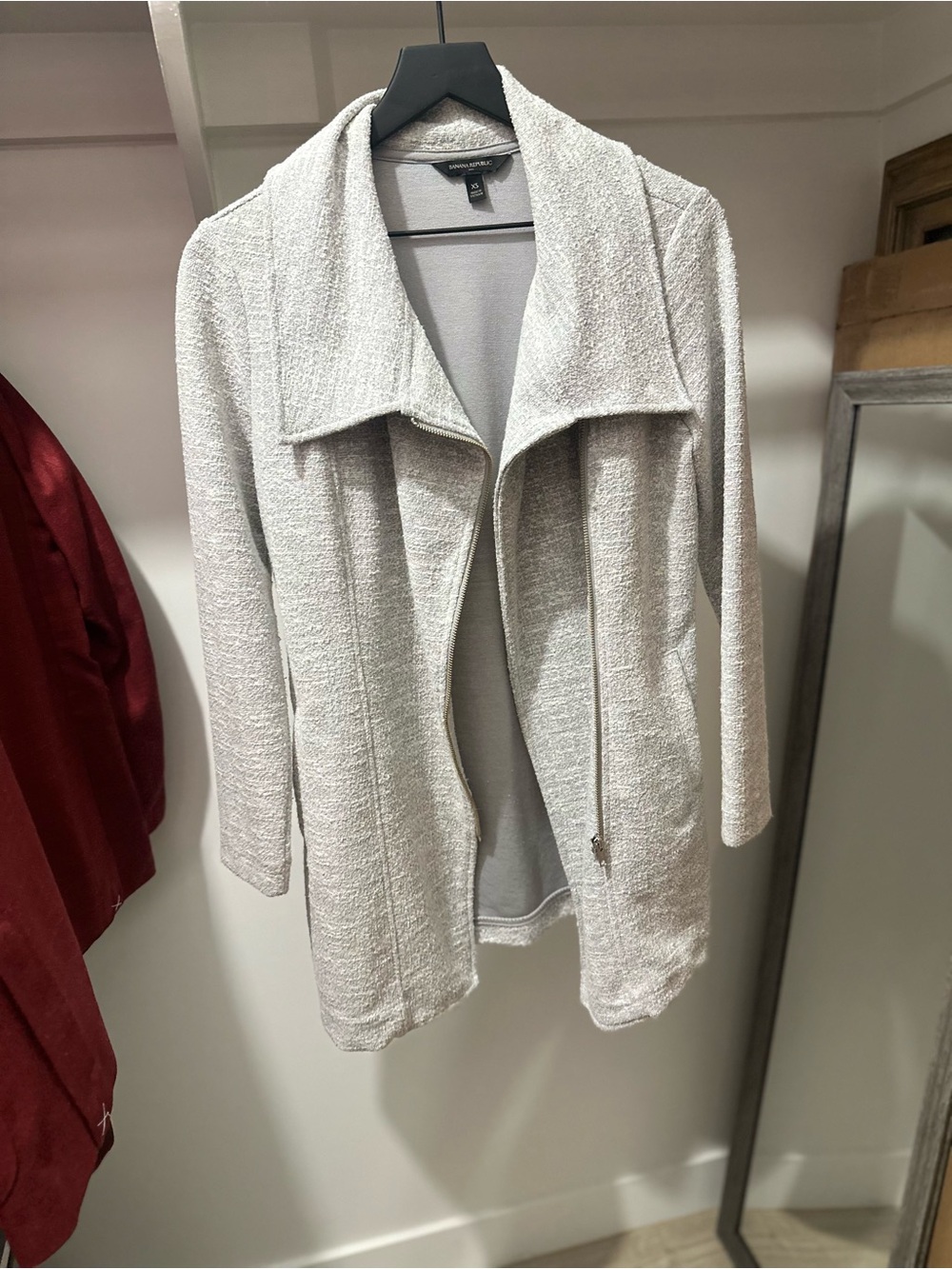 Banana Republic Light Gray Bouclé Open-Front Jacket